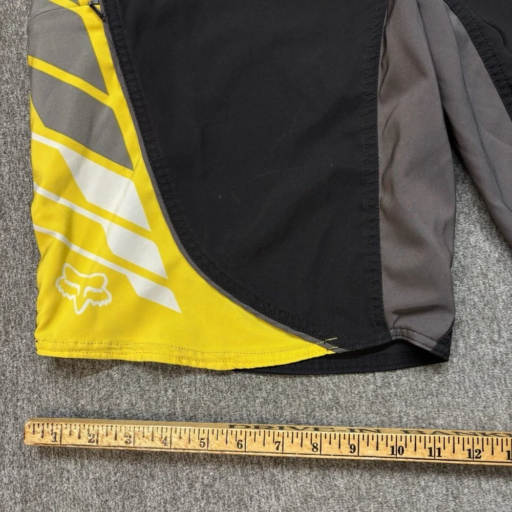 Vintage Fox Racing Board Shorts Mens 34 Black Yellow Drawstring Surf Swim Y2K